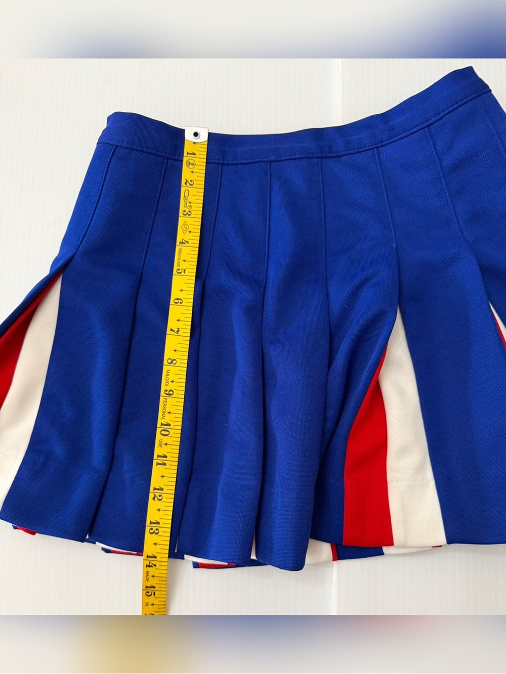Dehen Knitting Co Vintage Blue Pleated Cheerleader Mini Skirt with Red & White - Picture 8 of 9